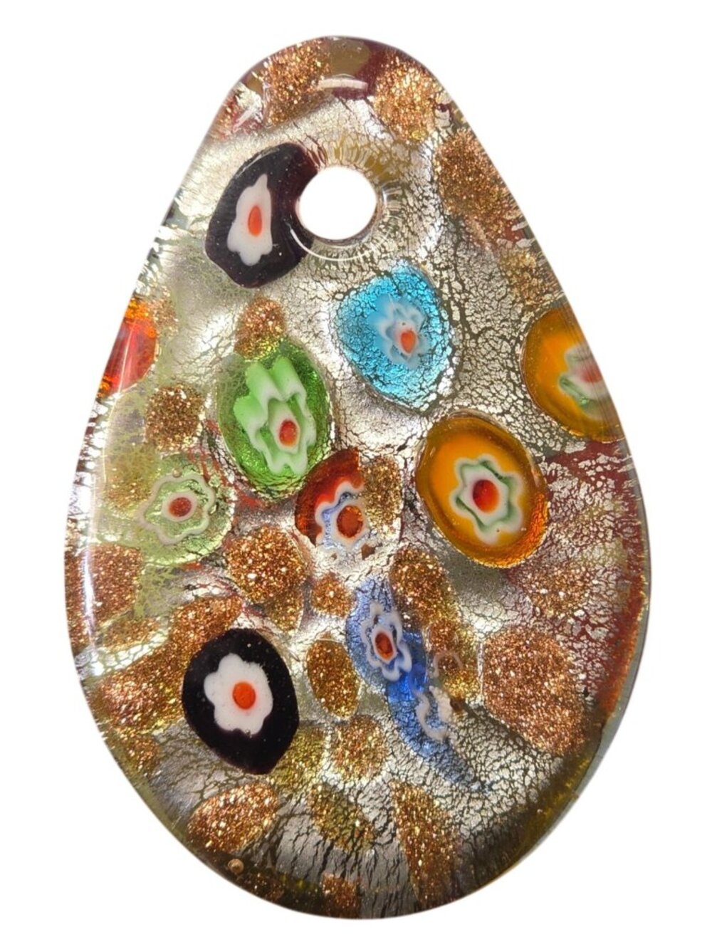 Vintage Millefiori Art Glass Pendant Teardrop Colorful Mosaic Handmade Jewelry